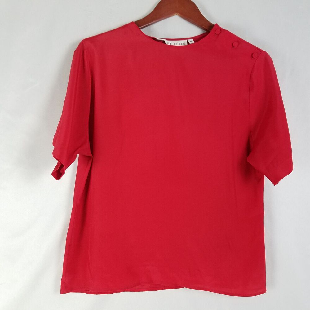 Peters & Ashley Shirt Womens‎ 6 Red Top Short Sleeve Button Shoulder Crew Neck